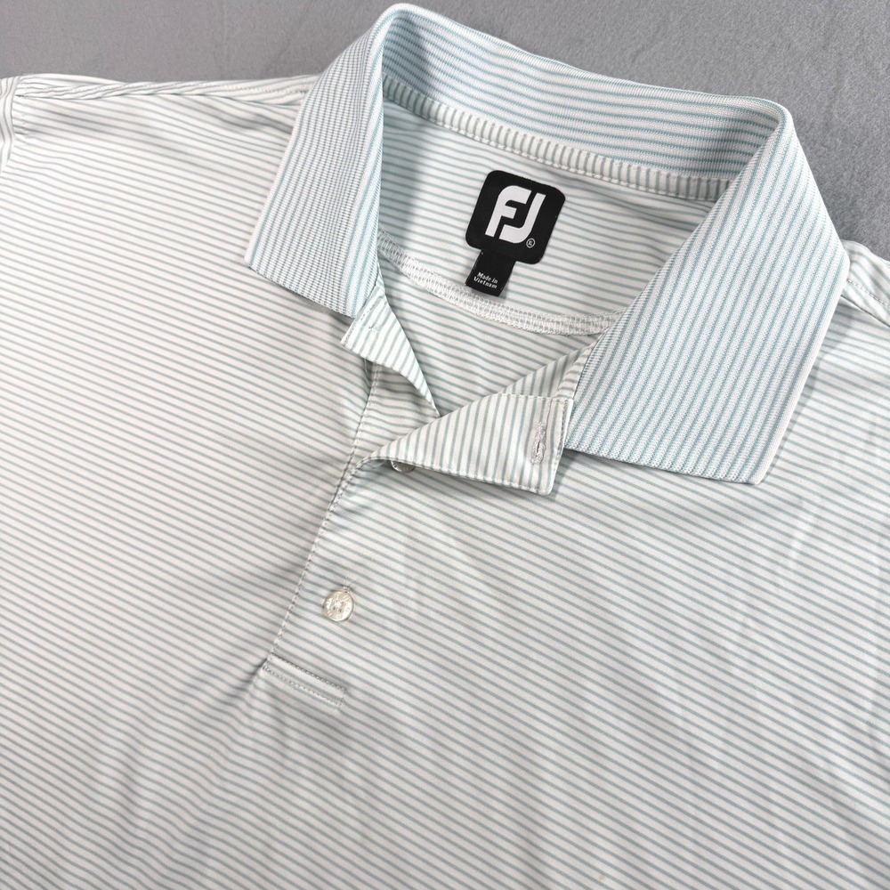 FootJoy Polo Shirt Mens XL Mint Green Striped Performance Golf Tee Moisture Wick